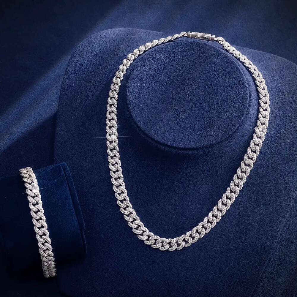 Hip Hop Jewelry 925 Sterling Silver Iced Out 10mm Miami Moissanite Cuban Link Chain Necklace