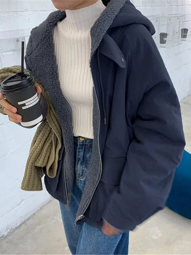 Autumn and Winter Soft Jacket Double sided Coat Womens Hooded Thick Coat Womens Warm Long Sleeve Top Parkas coat women 241031