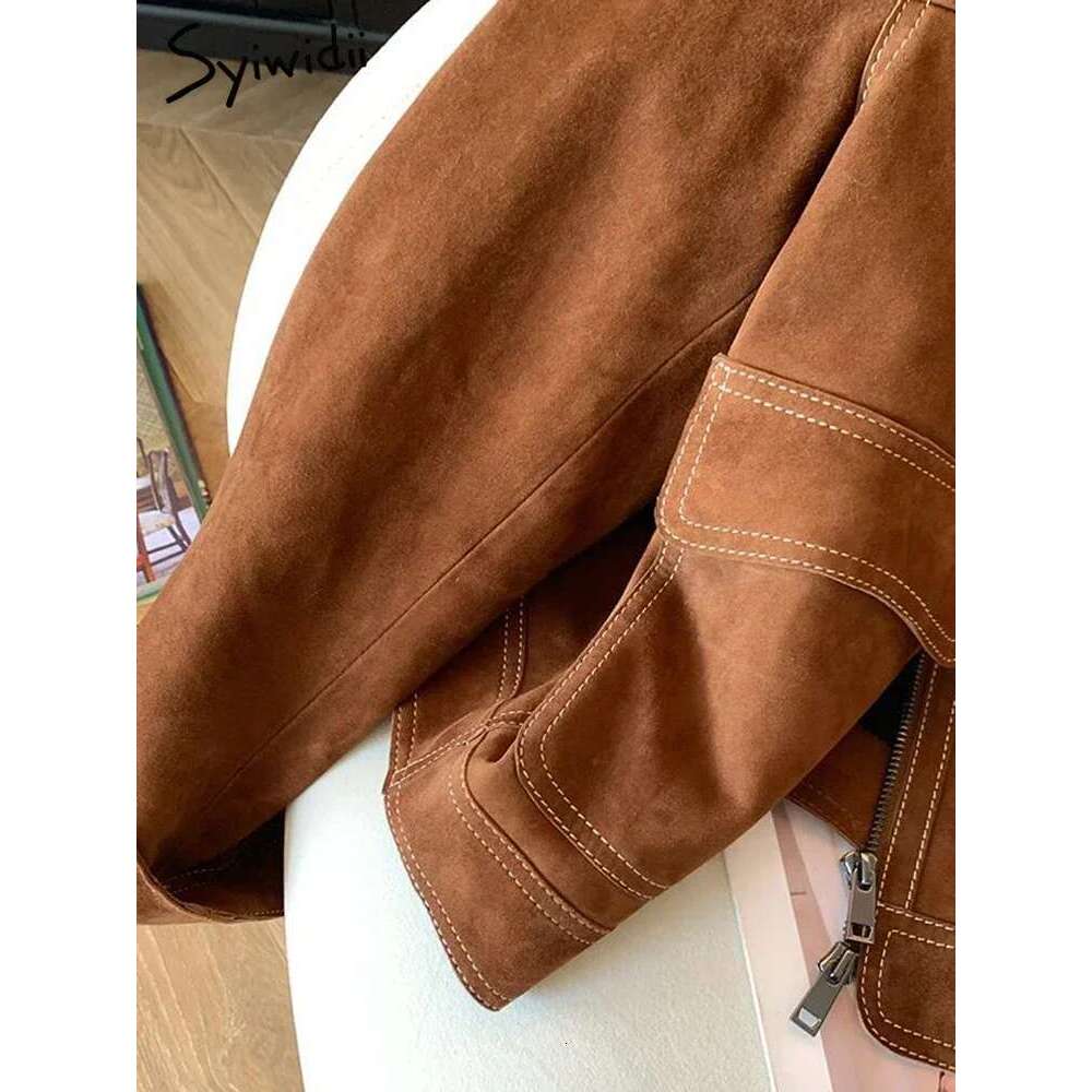 Syiwidii Jackets For Women Pocket Long Sleeve Turn-Down Collar Casual Coat Autumn New Fashion Zipper Female Jacket