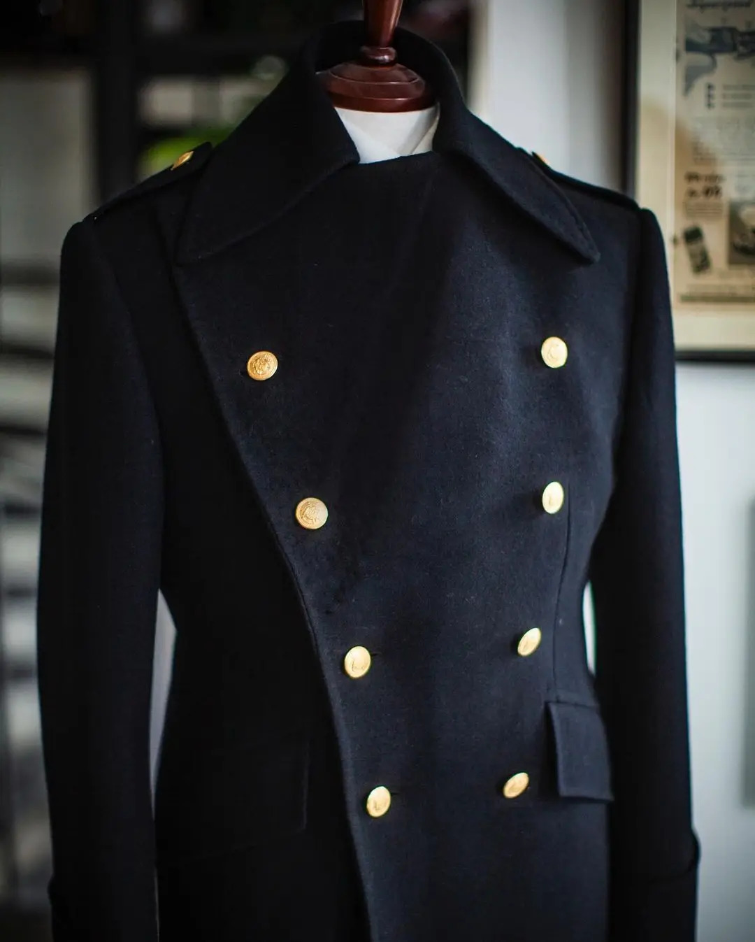 Navy blue British style wool coat mens thick and double chest long coat casual winter fashion warm jacket 241031