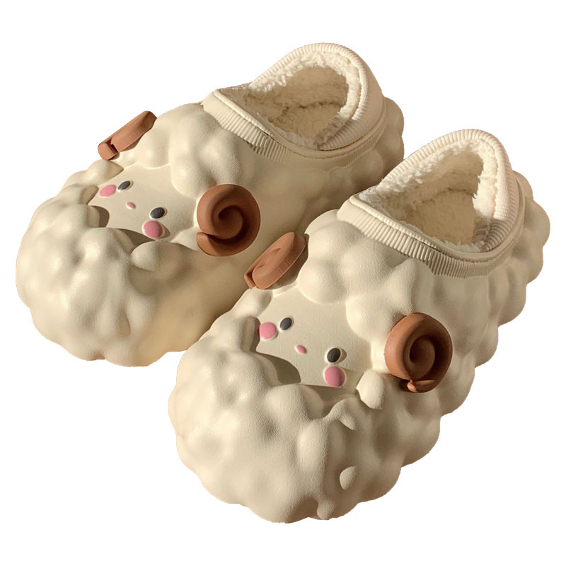 Three-dimensional Lamb slippers for Women Girls Ladies Fall/Winter Warm fur slide Furry plush mule Luxury women's shoes Flat slipper slide foot