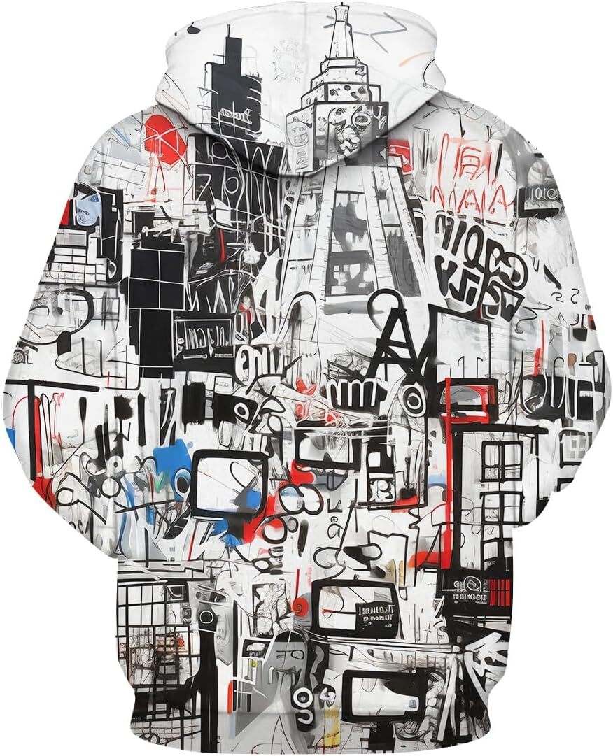 Hoodie for Mens Womens Mens Artist Street Letter Graffiti Markers Hoodies Hooded 3D Printing Graffiti Graphic Sweatshirts Pullover Graphic Trendy Warm