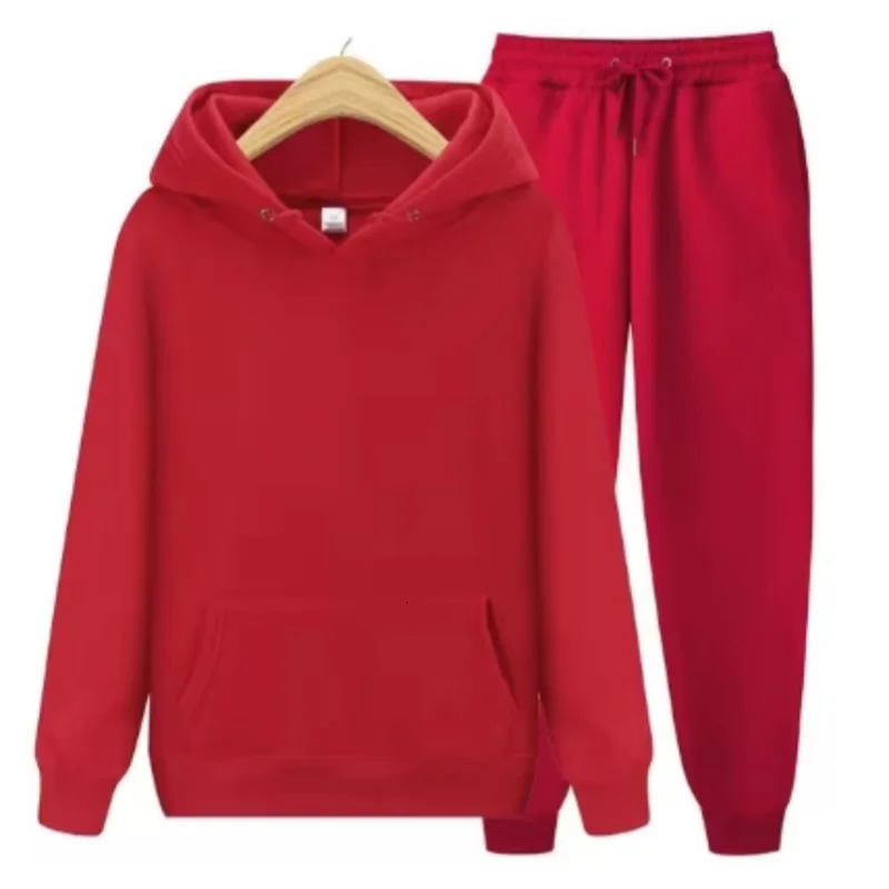 Men Tracksuit 2 Pieces Sets Hooded Sweatshirt Drawstring Pants Male Hoodies Running Sportswear Women Autumn Sportwear 241031