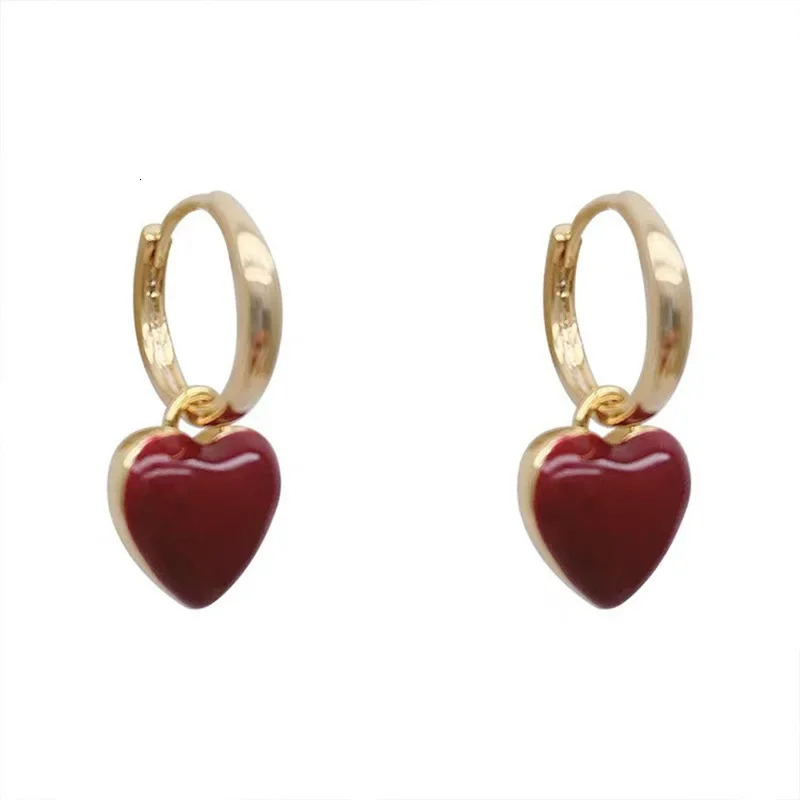 Simple n Wine Red Love Heart Dangle Earrings for Women Gold Color Circle Vintage Peach Drop Earring Fashion Jewelry 241031