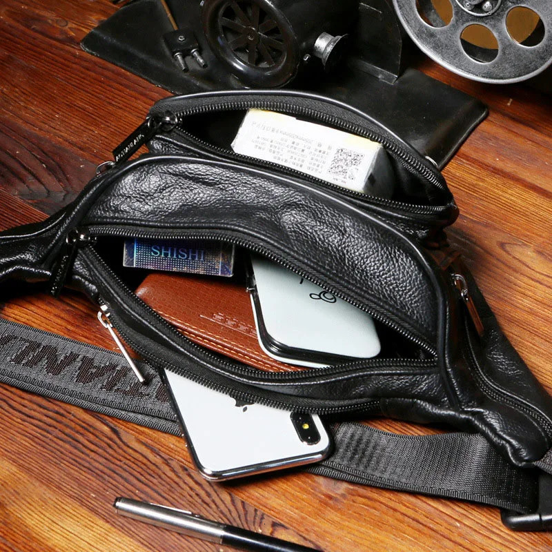 leather waist bag mens Fanny Pack mens leather bag mens high-capacity waterproof Hip bag black belt bag 241031