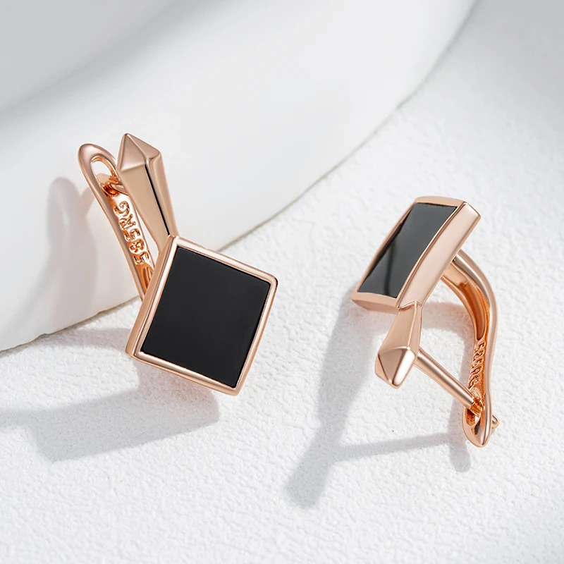 Kinel Square Black Stone Dangle Earrings for Women Fashion 585 Rose Gold Color Accessories High Quality Daily Fine Jewelry 241031