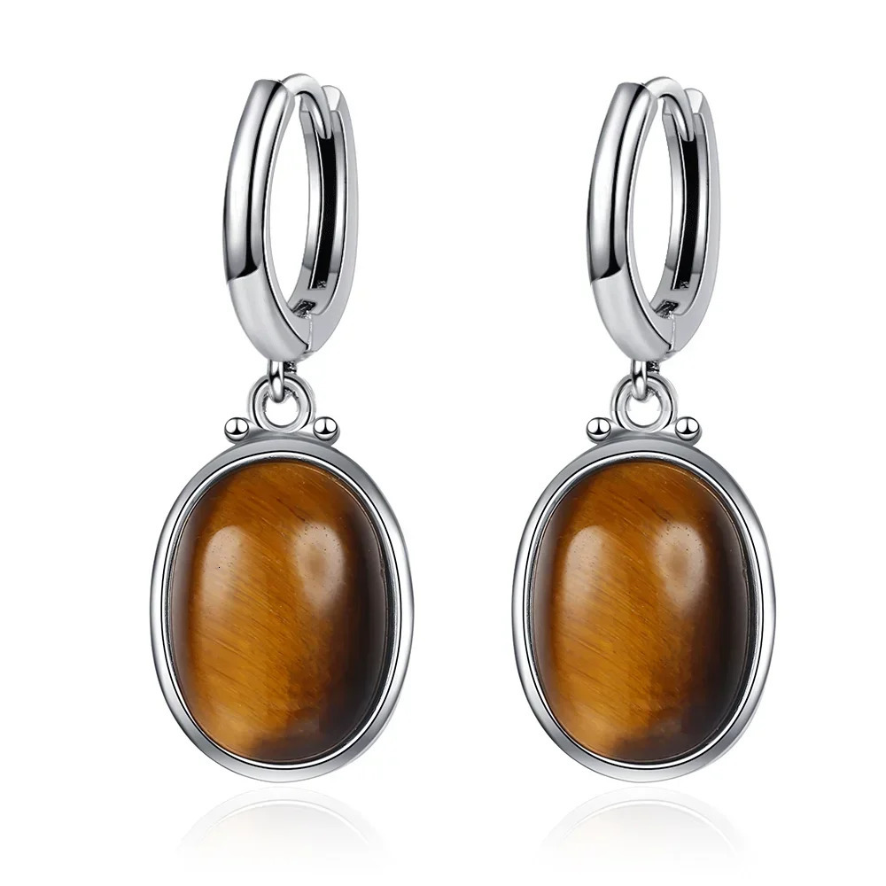 925 sterling silver earrings 10 * 14MM large oval natural tiger eye Labrador elegant and simple pendant engagement gift jewelry 241031
