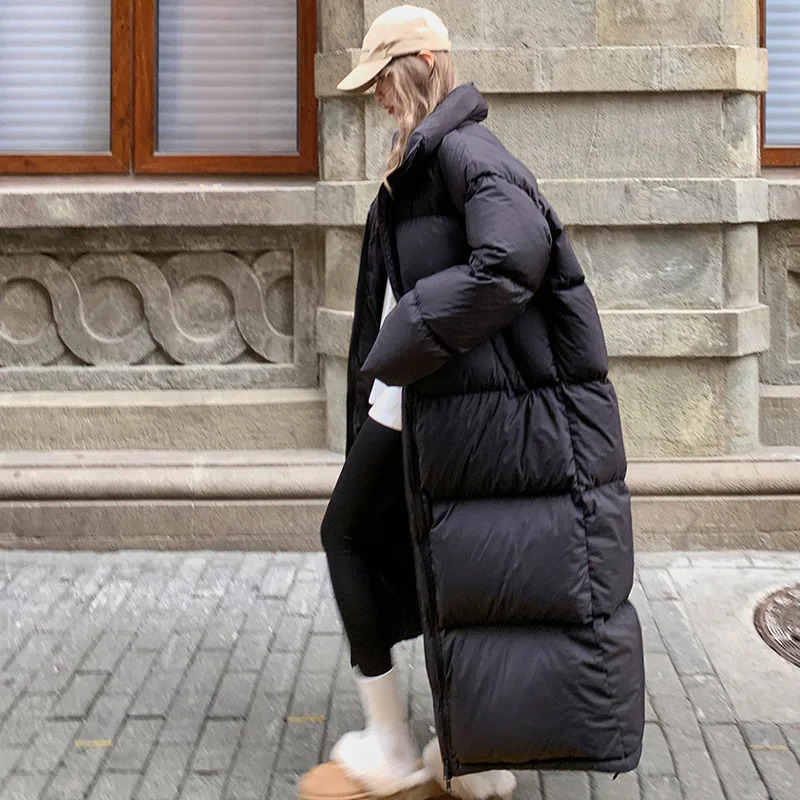 Oversize Long Parka Winter Coat Women Korean Windproof Puffer Jacket Thickened Warm Long Sleeve Zip Cotton-padded Jacket Solid 241031