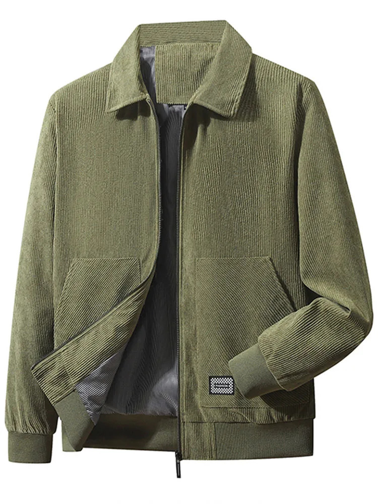 Mens Casual Windproof Warm Corduroy Lapel Fashion Simple Lightweight Lines Smooth Large Size Trend Winter CottonPadded Coat 241024