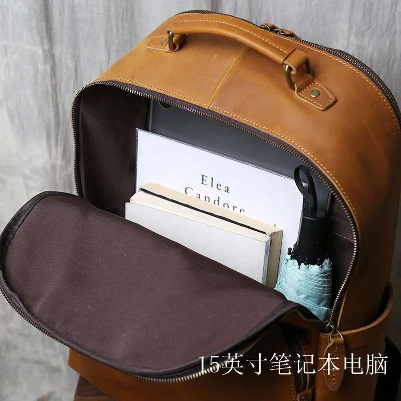 Vintage Top Layer Cowhide Backpack Made Of Genuine Leather Mens HighCapacity Computer Casual Business Travel 241029