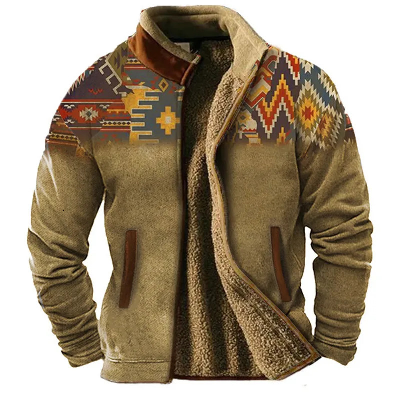 Mens jacket mens jacket plush inner hair and Gallblader ethnic retro warm and comfortable celebrity style 241031