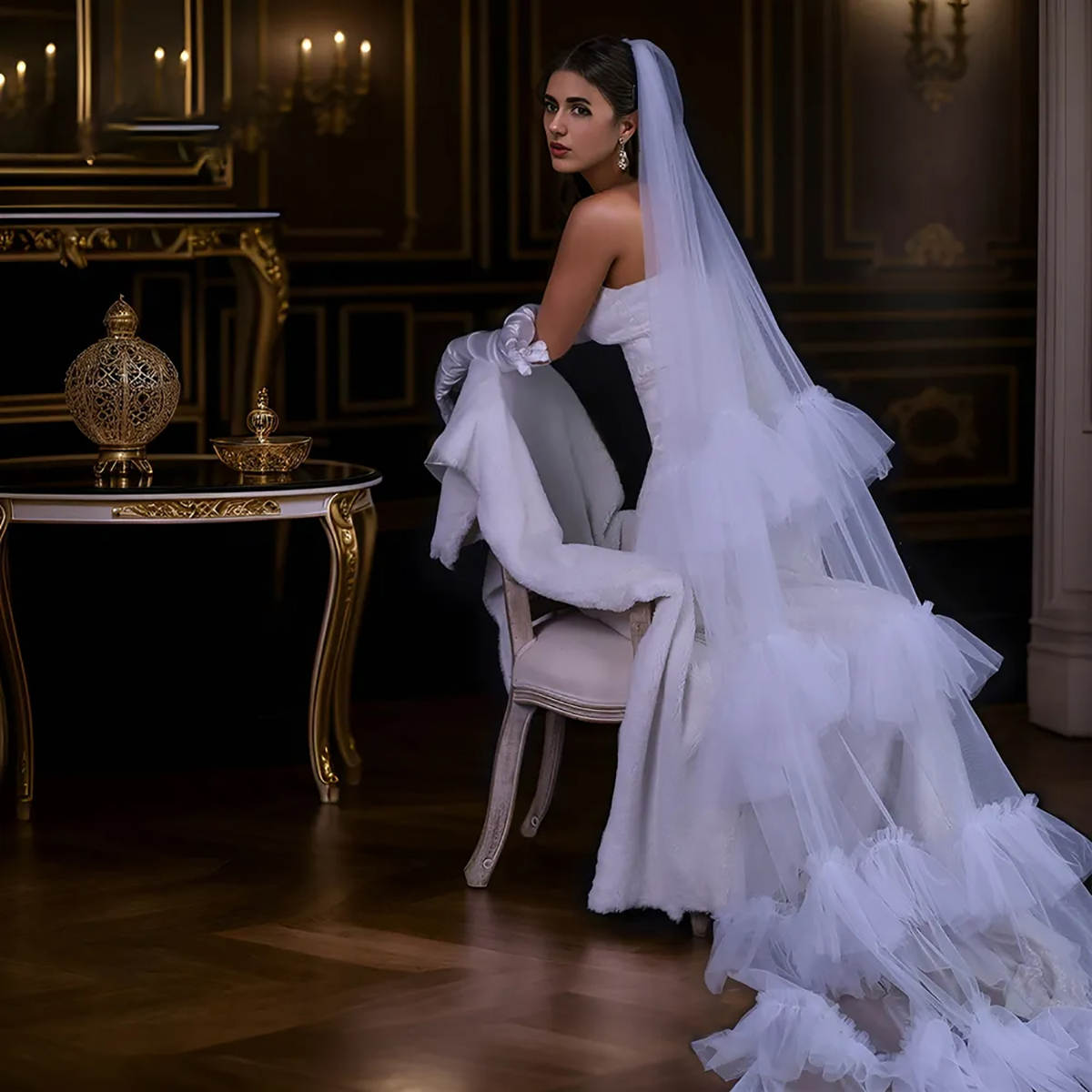 Customized Tiered Wedding Veils Ruffles Lace One Layer Cathedral Length Bride Veil Applique Edge With Comb Bridal Accessories