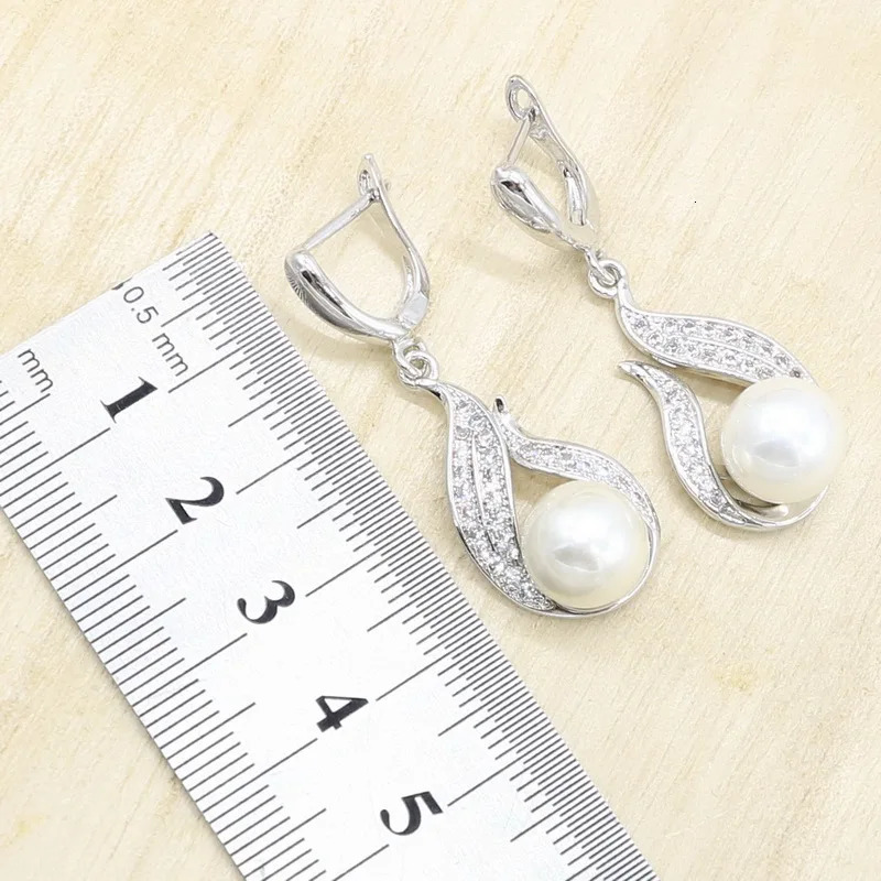 White freshwater pearl silver 925 jewelry set womens zircon bracelet earrings necklace rings birthday gift 241031