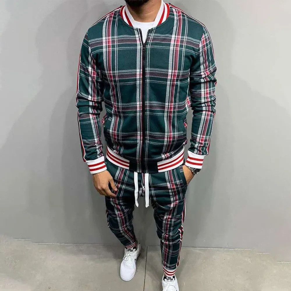 Plaid Tracksuit Mens Sets Gentleman Jacket Sportswear Male 3D Print 2 Piece Set Sport Suit Sweatpants Chandals Man Clothes 241031