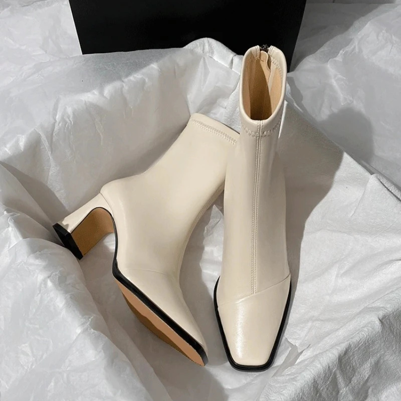 2024 Winter New Fashion Zipper Designer PU Leather Outdoor Casual Dress Womens Party Boots atos 241106