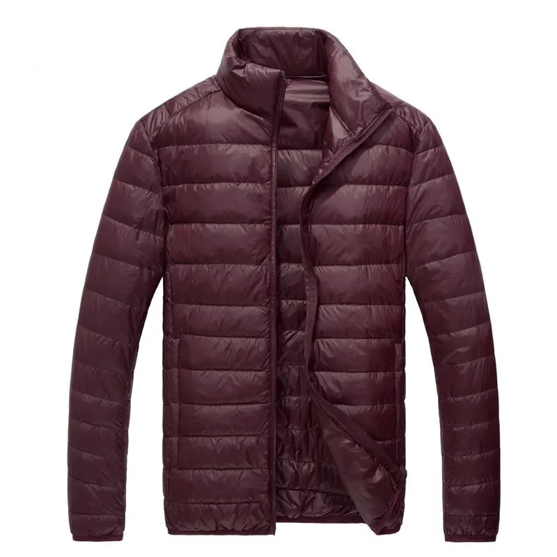 Autumn Winter Lightweight Down Jacket Solid Color Stand Collar Casua Warm Male Parkas Outerwear 241024