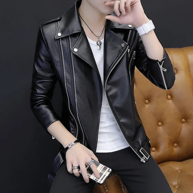 mens leather jacket handsome and personalized red leather jacket fashionable and stylish rivet motorcycle style jacket red white and black lapel top 2