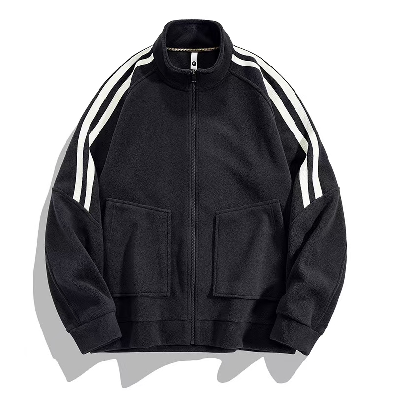 Designer jacket sweater men's autumn and winter new striped trend loose thickened collar coat.