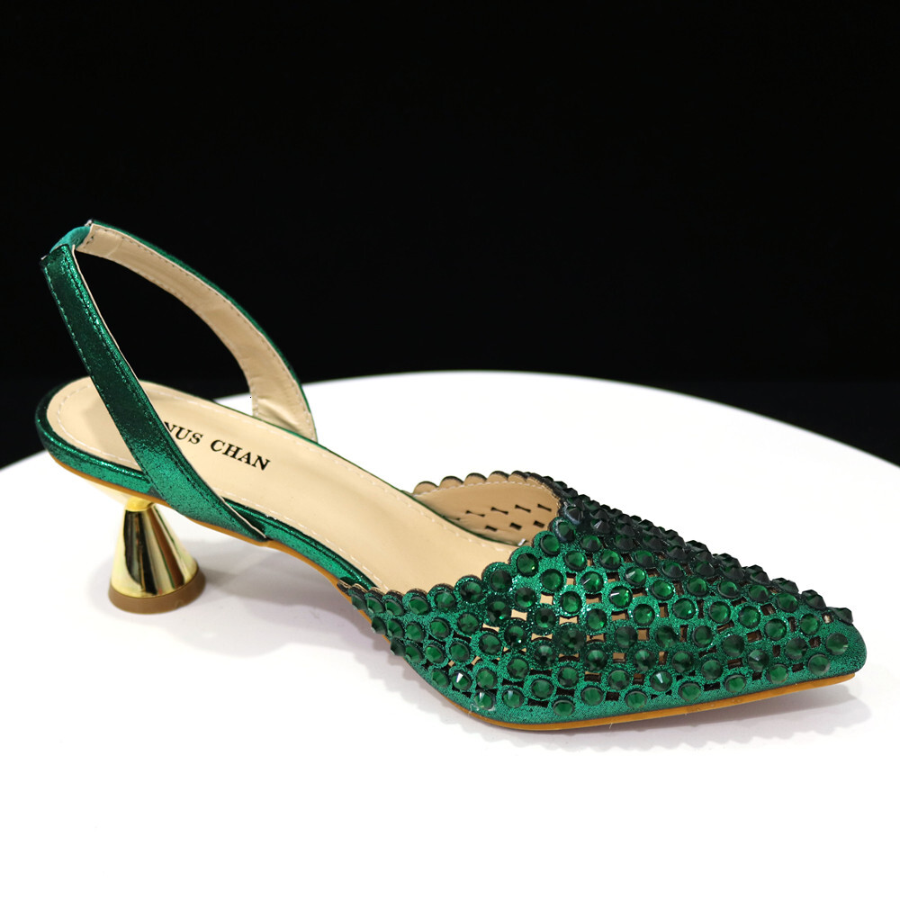 Venus Chan High Heels Lady 2023 Designer Green Color Full Dia Pointed Toe Wedding Shoe And Bag Set For Party 241110