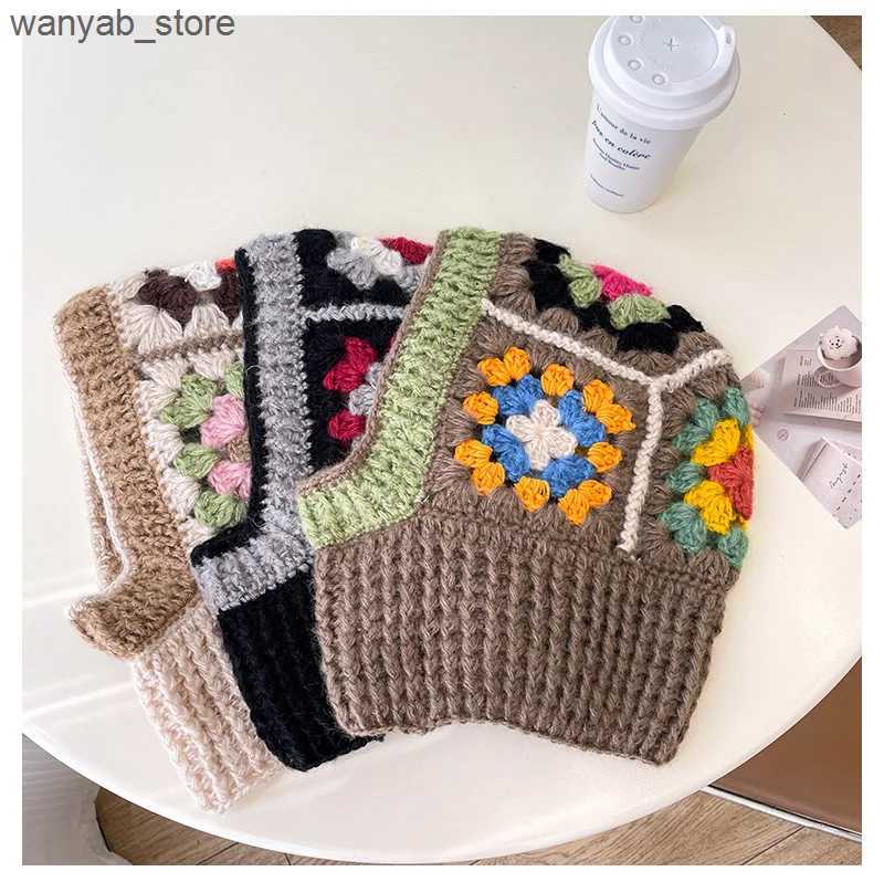 Wide Brim Hats Bucket Hats Handmade Crochet Balaclava Hats for Women Autumn and Winter Wool Knitted Pullover Beanies Cap Neck Warmer Female Hooded Cap