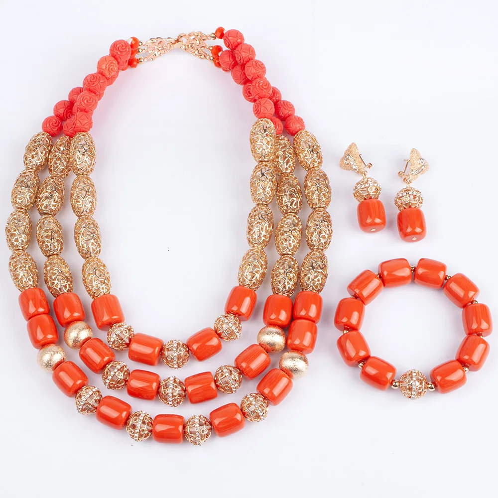 n African Wedding Jewelry Set High Quality Artificial Coral Beads Womens Belly Necklace Nigeria Bridal Party Gift 241031