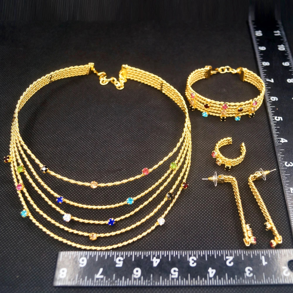 Womens jewelry set Brazilian gold necklace colorful artificial stone bracelet hollow n gift banquet jewelry 241031