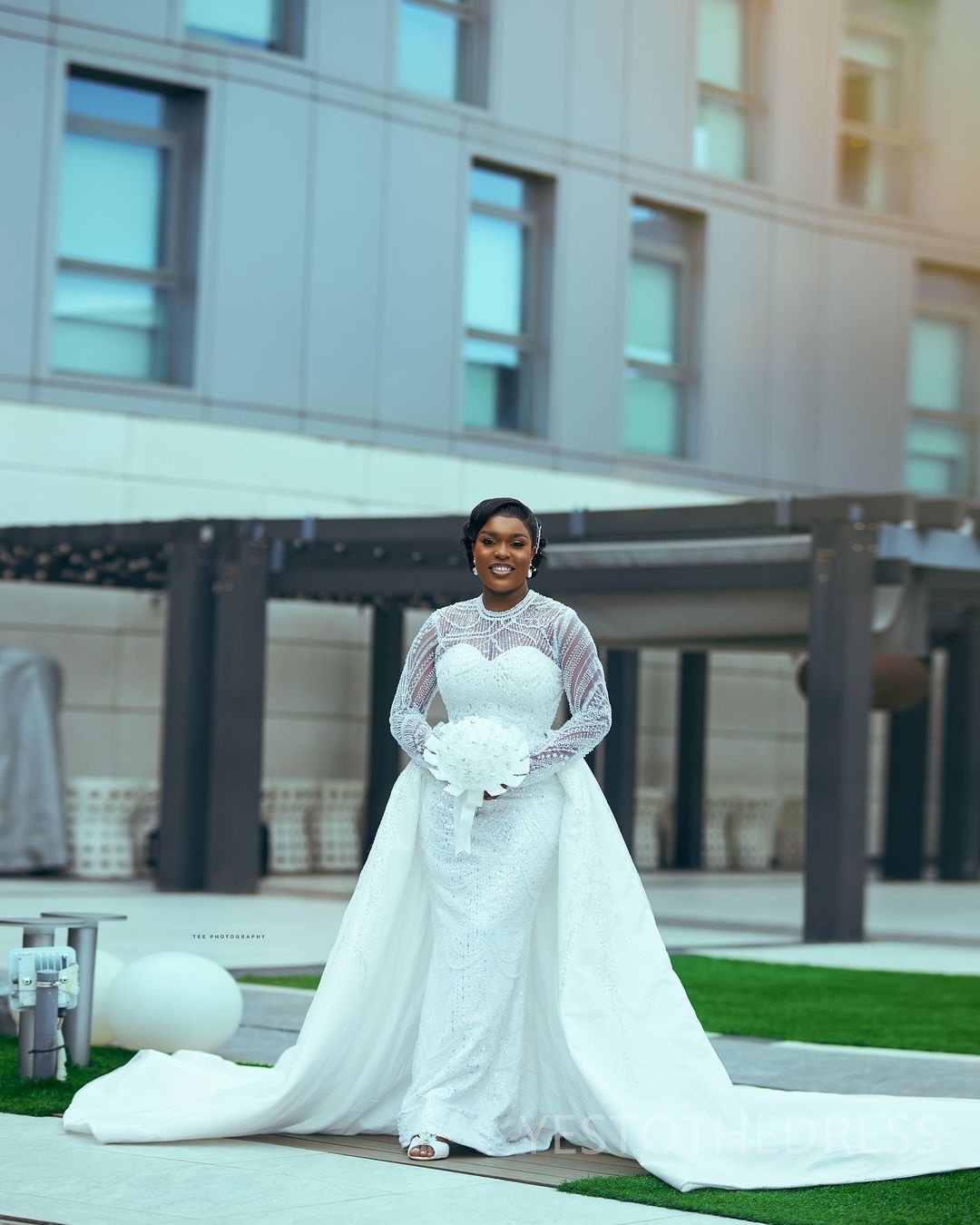 2024 Plus Size African Mermaid Wedding Dress Detachable Train Bridal Gowns For Bride Illusion High Neck Long Sleeves Beaded Lace Wedding Gowns For Bla