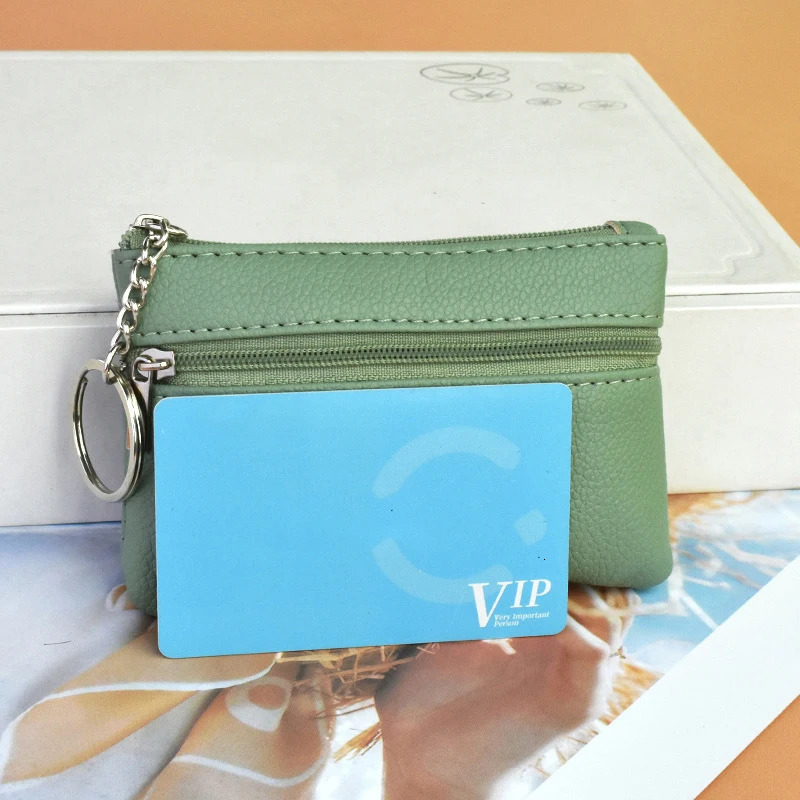 2023 Mini Multicolor PU Leather Small Coin Purse Light Top Layer Cowhide Zipper Key Case Solid Color Loose Money Bag INS 241029