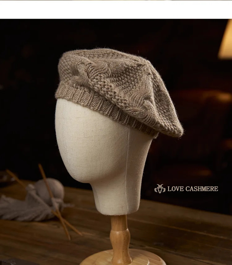 Womens Cashmere Hat Spring And Autumn HighEnd Solid Color Six Twist Flower Outdoor Warm Fashion Heavy Beret 241031