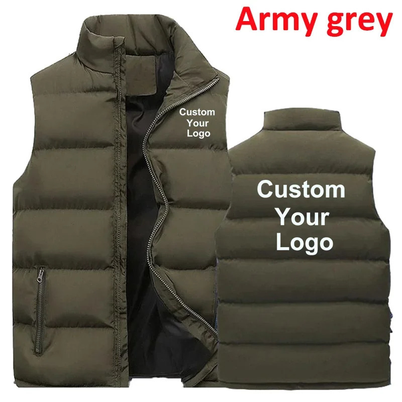 Mens Custom Your Zipper Warm Vest Casual Sports Stand Collar Sleeveless Jacket Winter Down 241024