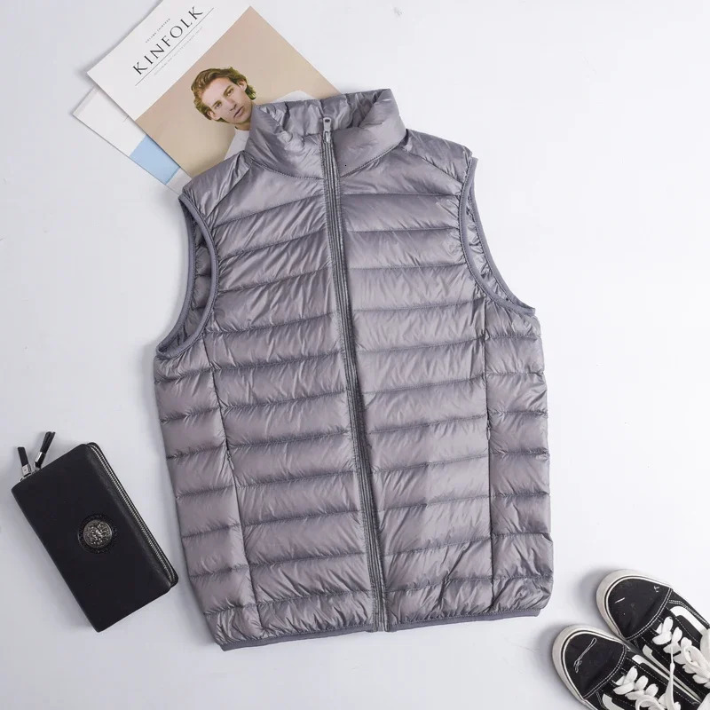 Autumn Winter Light Down Jacket Mens Fashion Short Ultrathin Lightweight Youth Slim Coat Vest Plus size 2024 241024