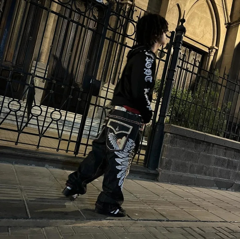 Street Hip Hop Y2K Casual Edition Straight Wide Leg Mens European and American Harajuku Retro Fashion Loose Womens Jeans 241031