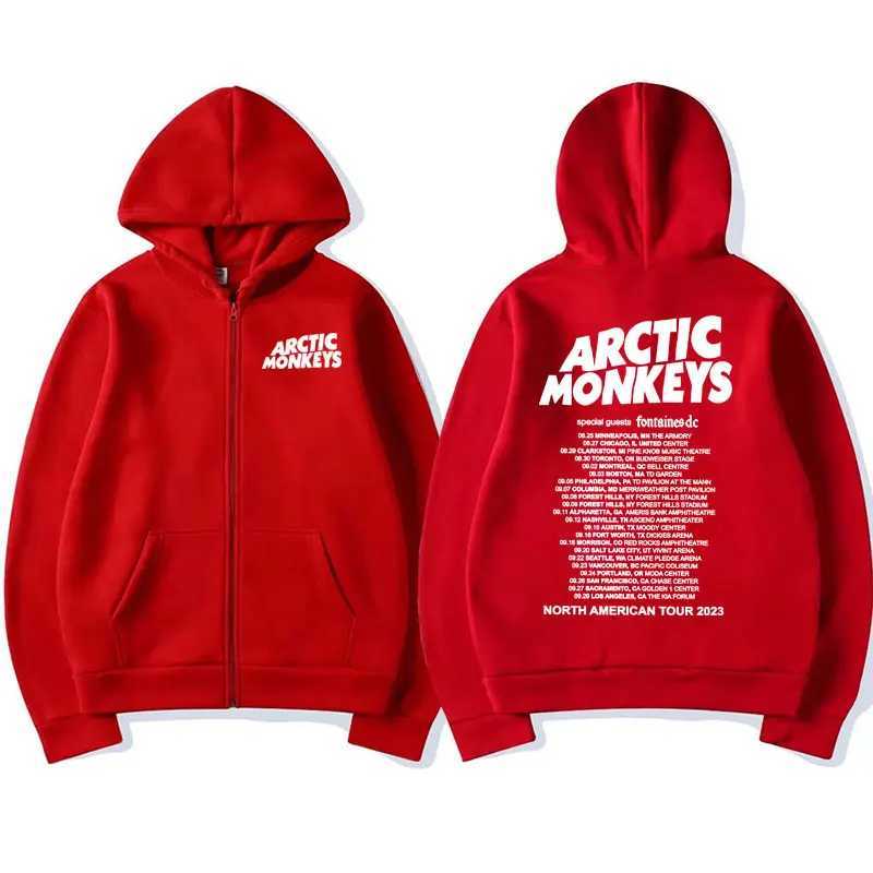 Retro Arctic Monkey American Tour Zipper Hoodie Mens Hip Hop Punk Zipper Sweatshirt Casual Jacket Zipper Hoodie X241031
