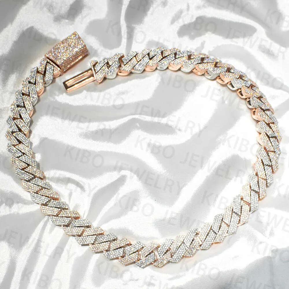 Iced Out Two Tone Vvs Moissanite Necklace 925 Sterling Silver and Rose Gold Plated Big Huge 18mm Cuban Link Chain