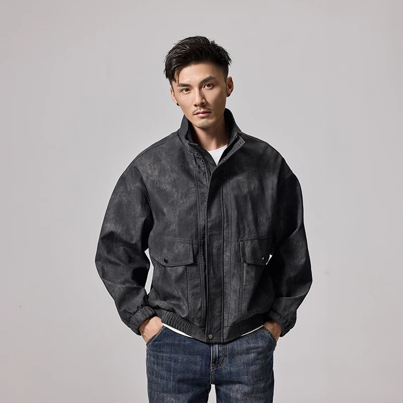 American Retro Leather Jacket Autumn Feeling Zipper Bicycle Set Flight Set Jacket 241031