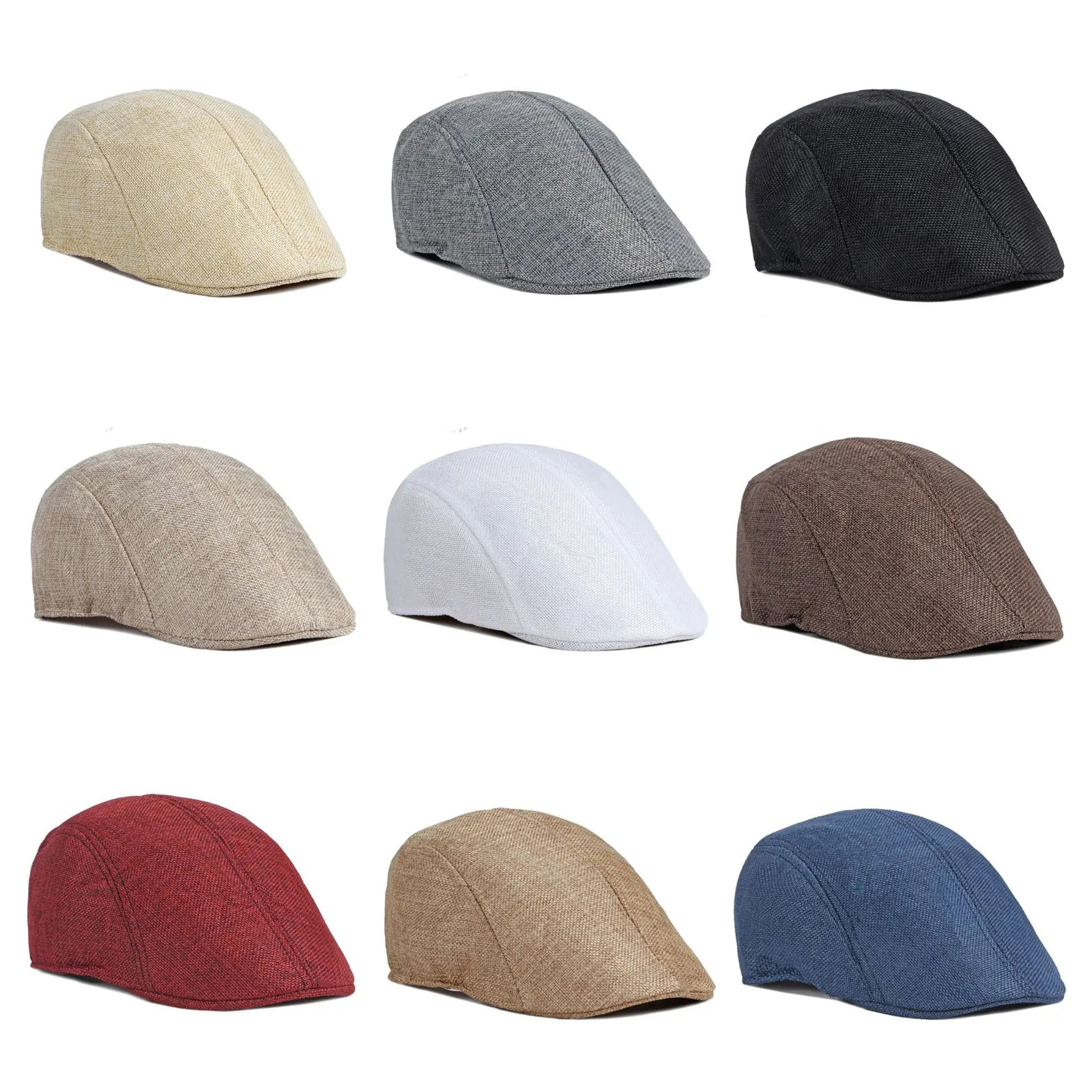 Spring and summer mens solid color hat hemp beret British retro breathable for the elderly 241031