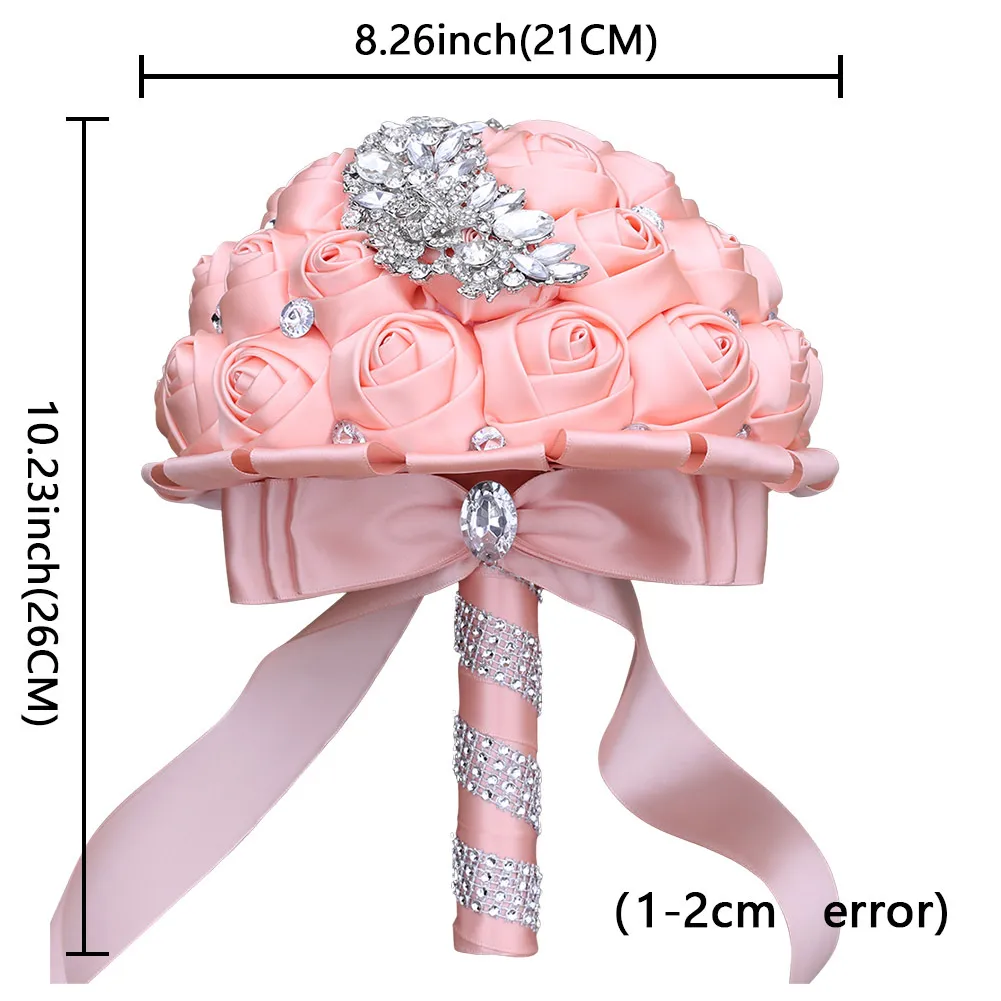 Artificial Satin Wedding Flowers Bridal Bouquet Hand made Flower Rhinestone Crystal Beaded Bridesmaid Bride Weddings Bouquet de mariage Color