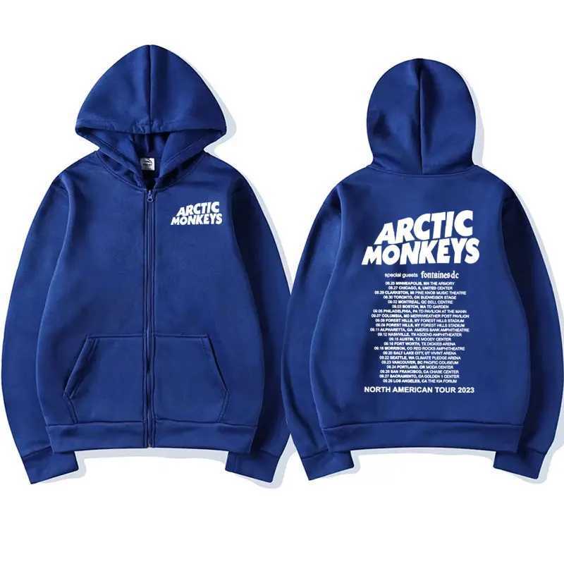 Retro Arctic Monkey American Tour Zipper Hoodie Mens Hip Hop Punk Zipper Sweatshirt Casual Jacket Zipper Hoodie X241031