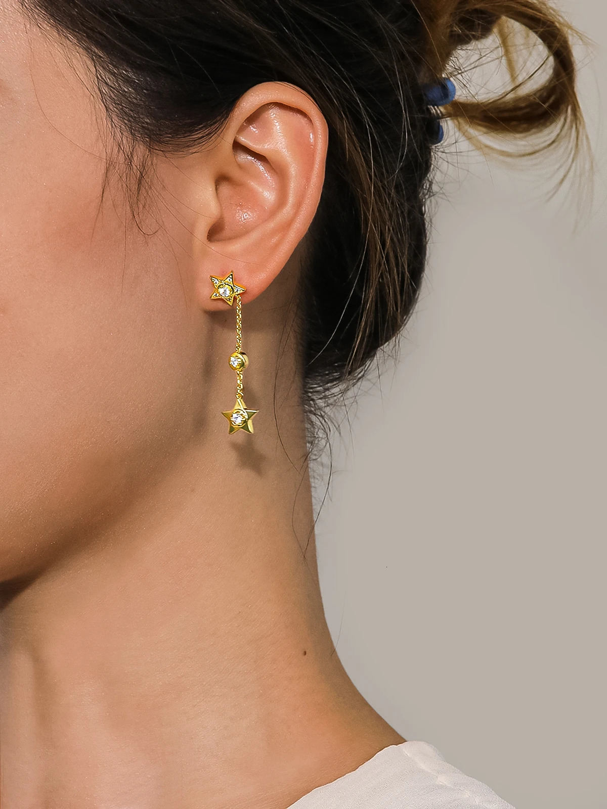 TYYL Starry Flow Su Long Pendant Earrings 925 Silver Needle 18k Gold Star Plated Pendant Stud Earrings 241031