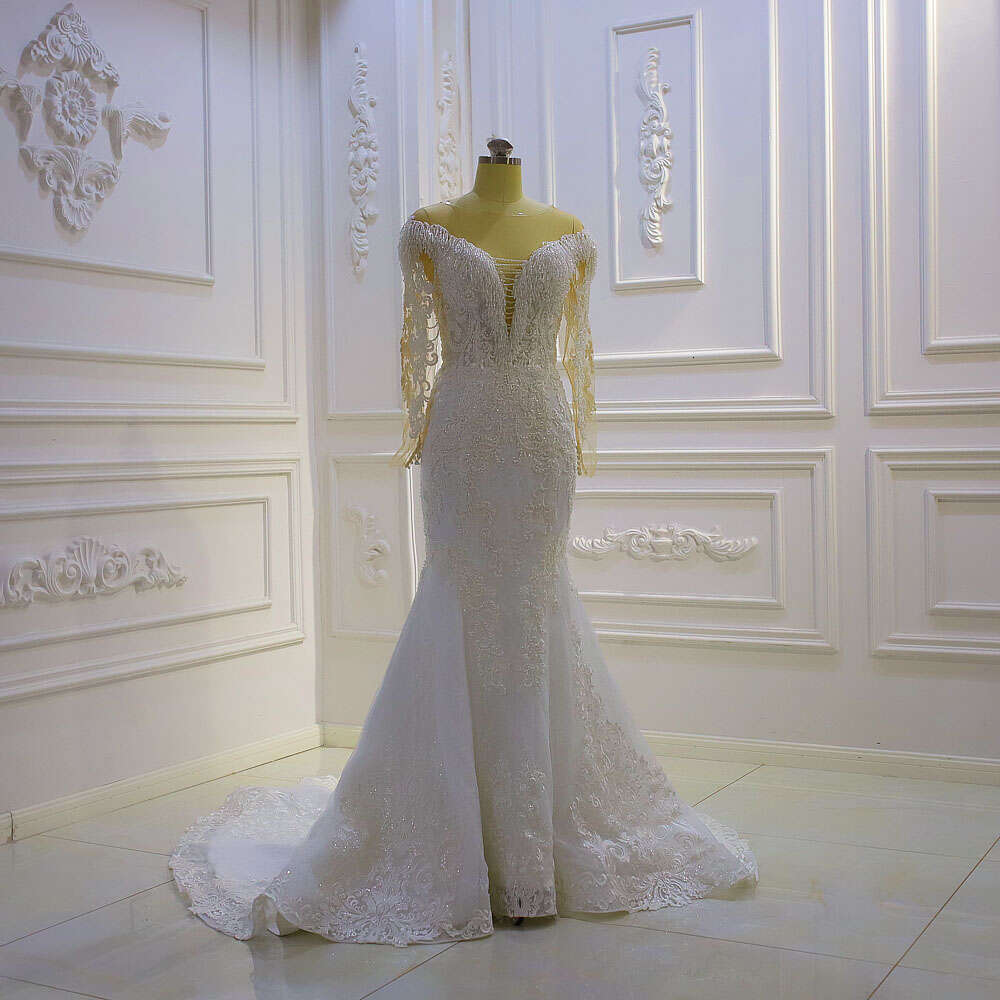 New Style Off The Shoulder V-neck Lace Mermaid Wedding Dress