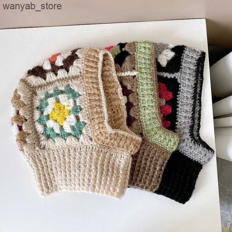 Wide Brim Hats Bucket Hats 2023 Korean Handmade Crochet Balaclava Hats for Women Autumn and Winter Wool Knitted Pullover Beanies Cap Neck Hooded Caps 