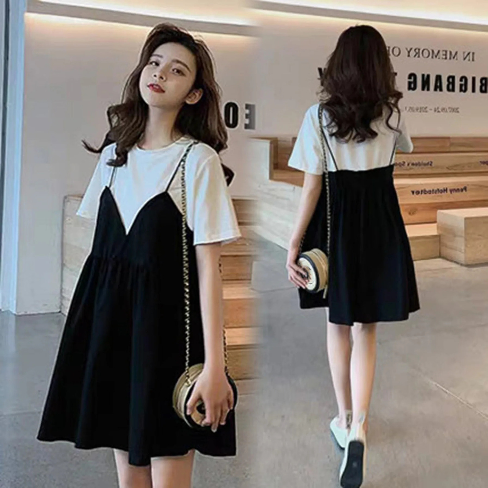 Summer Maternity Dresses Pregnant Women Camisole Dress Pregnancy Solid Color Loose Knee A Skirt Female Girls Casual Clothes 240319