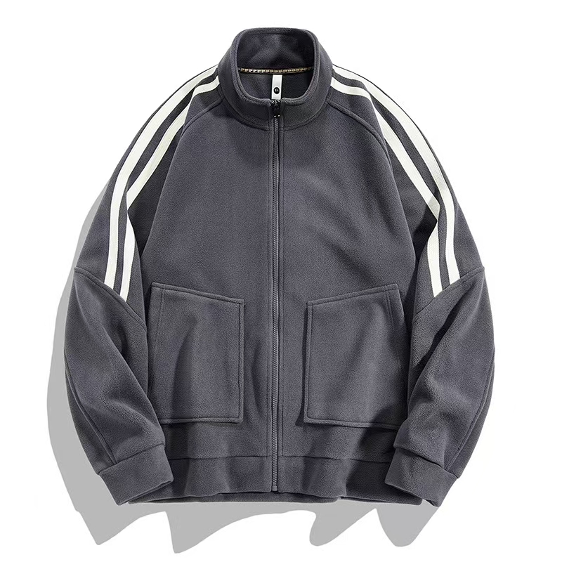 Designer jacket sweater men's autumn and winter new striped trend loose thickened collar coat.