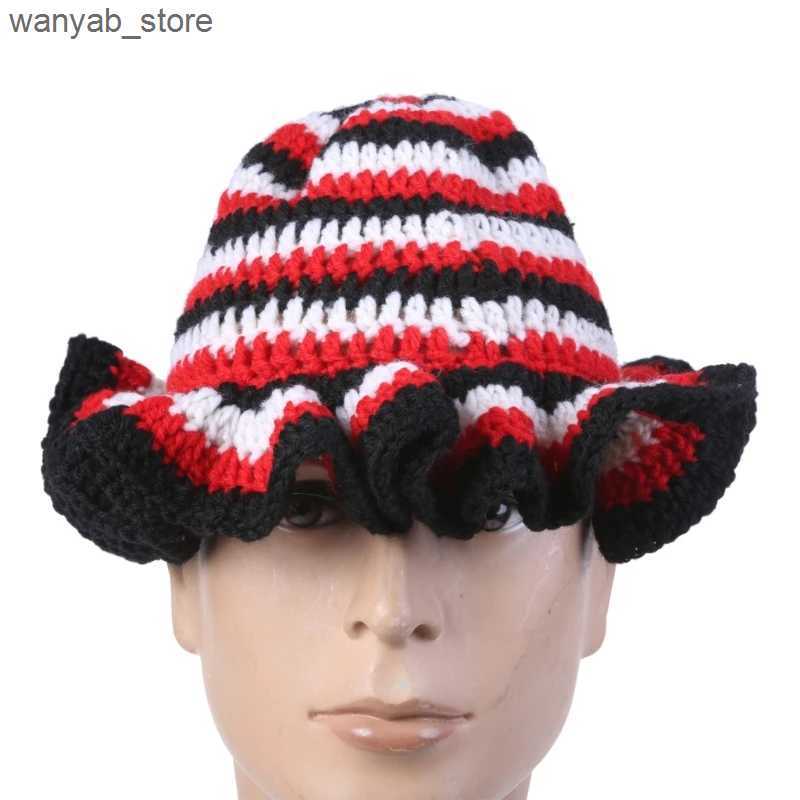 Wide Brim Hats Bucket Hats Handmade Crochet Bucket Hat for Woman Teen Outdoor Commute Fisherman Hat Ruffled Brim Winter Windproof Carnival Hat L240910