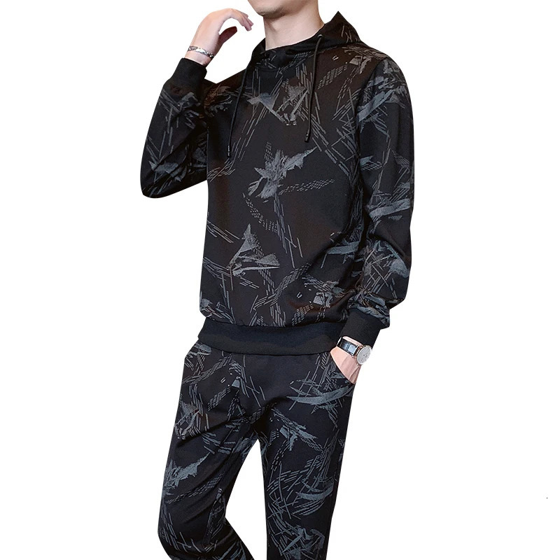 Men Tracksuit 2 Pieces Sets Hooded Sweatshirt Drawstring Pants Male Hoodies Running Sportswear Fitness Autumn Sportwear 241031