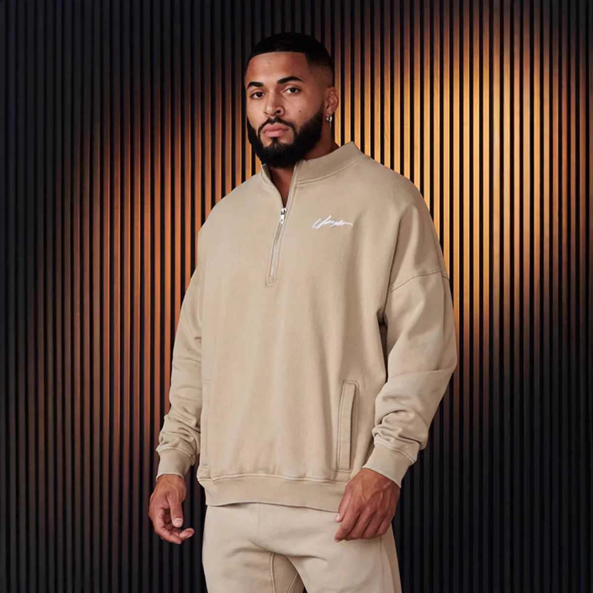 YOUNG LA New American Mens Large Stand up Collar Zipper Loose Hoodie Gym Running Training Clothes Sweatshirt X241031