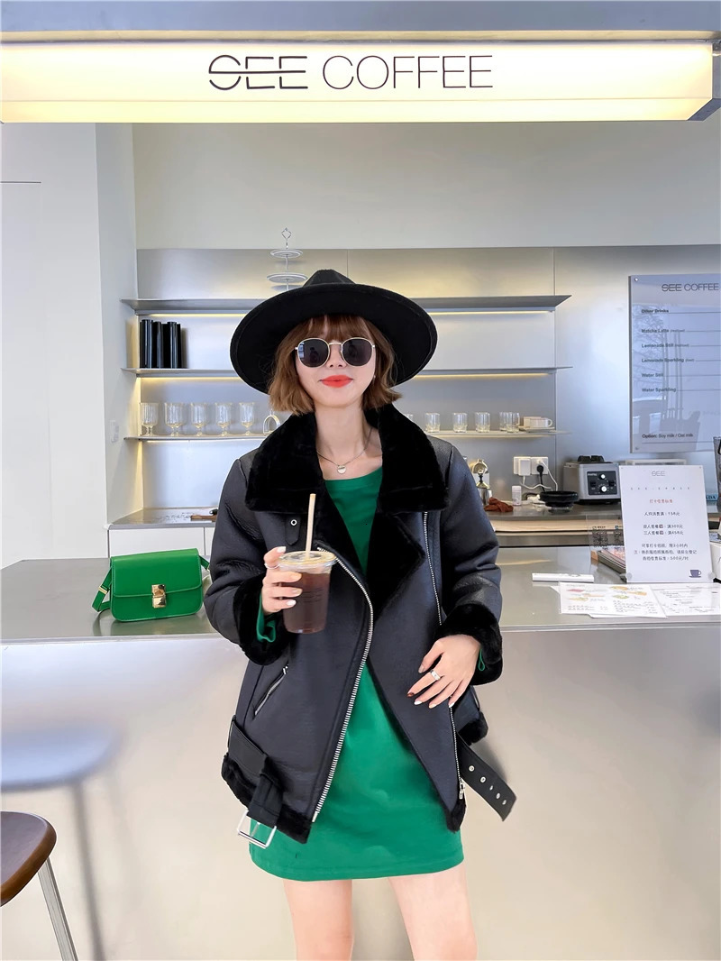 RARF The womens jacket with extra thick warm and extra thick lamb feather rider jacket with artificial fur 241024