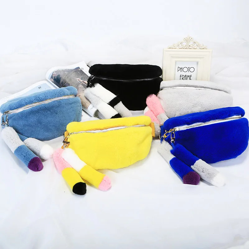 Fashionable high-end female high-end Rex rabbit fur personalized waist bag literary high-end leisure sports messenger luggage 241031