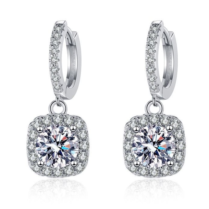 Fine Jewelry Women Luxury Earrings White Gold Plated 925 Sterling Silver Iced Out VVS D Color Moissanite Diamond Earrings For Girls Womenn 0.5t 1ct 2c
