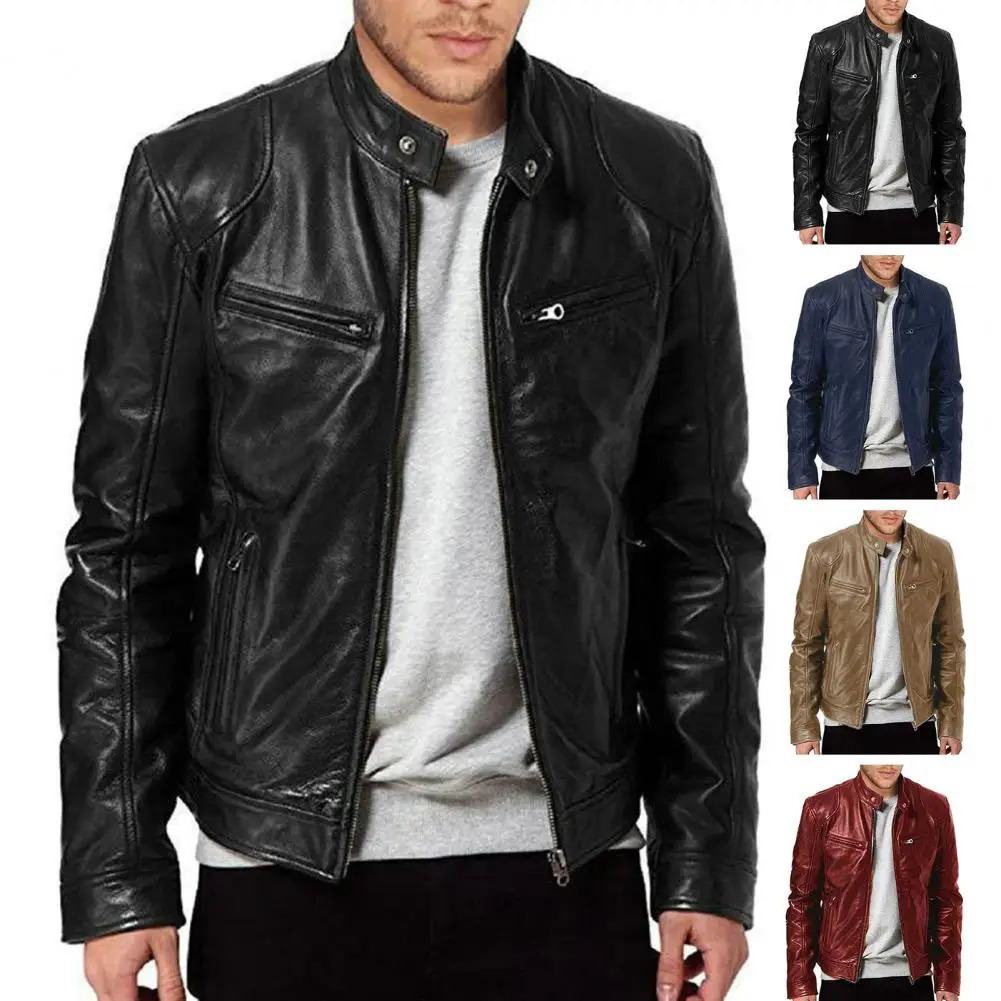Mens motorcycle leather jacket ultra-thin slim fit short jacket lapel PU jacket autumn zipper holder windproof leather jacket mens clothing 241031